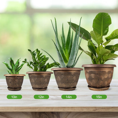 10 Inch Flower Pots Planters for Indoor Outdoor Plants, 3 Pack Plastic Large Plant Pots with Drainage Hole & Tray, Modern Decorative Garden Pot with Saucer, Plant Container for House