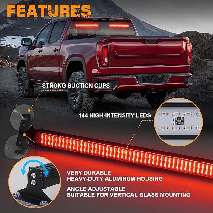 XRIDONSEN 2 in 1 Red Emergency Strobe Traffic Advisor Light Bar 144 LED Warning Safety Interior Dash Windshield Lights Deck Split Mount for Police Volunteer Firefighter Vehicles Trucks (2x17.7 inch)