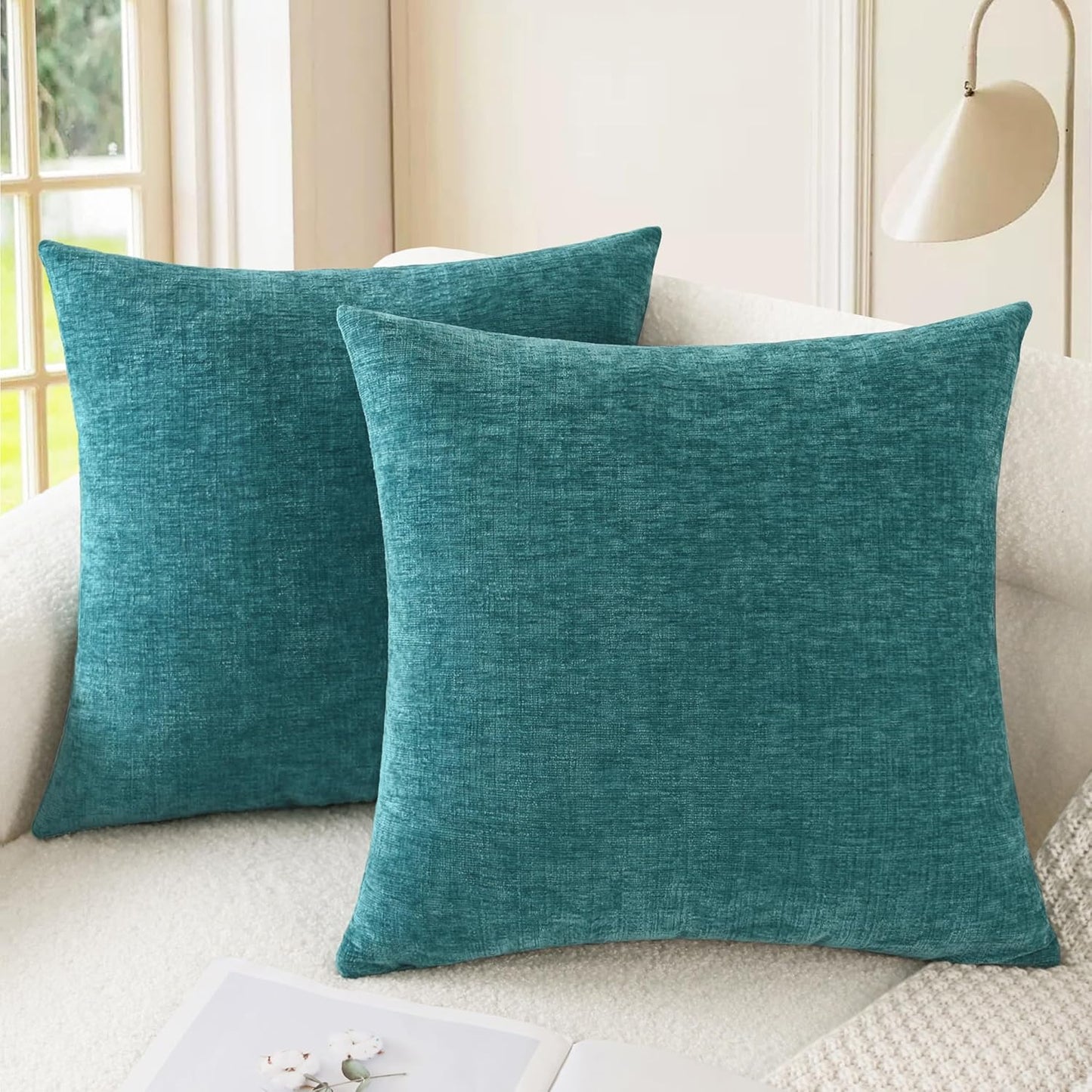 CaliTime Throw Pillow Covers Decorative 22 X 22 Inches Pack of 2 Cozy Chenille Cushion Cases for Couch Sofa Bed Living Room Home Teal
