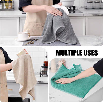 Homaxy Premium Kitchen Towels(18”x 28”, 6 Pack), Large Cotton Kitchen Hand Towels, Flat and Terry Dish Towels, 380 GSM Highly Absorbent Tea Towel Set with Hanging Loop, Grey/Green/Khaki