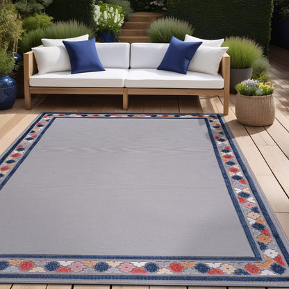 Beverly Rug Outdoor Rug 10x14 Modern Bordered Large Area Rugs for Indoor and Outdoor Patio Easy to Clean Non Shedding Living Room Porch Garden Washable Outside Carpet (10 x 14 Gray)