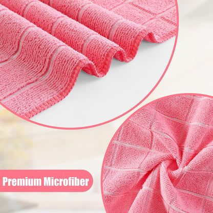 Homaxy Microfiber Kitchen Towels and Dishcloths Set, 12 Pack Soft and Absorbent Dish Hand Towels Bulk, 28 x 16 Inch & 12 x 12 Inch Quick Drying Rags for Washing Dishes, Pink
