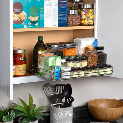 Pull Out Cabinet Organizer for Spices, Cans - Heavy Duty with Lifetime Limited Warranty- Pull Out Spice Rack- Cabinet Pull Out Shelf for Cans,Dishes, Etc, 18-3/8"Wx 10-1/2"D x 2-3/4” H, Chrome