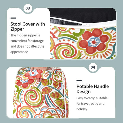 Inflatable Ottoman Stool D21 xH9 for Outdoor/Indoor Use, Water Repellent Patio Foot Rest Stool with Portable Handle,Round Pouf Ottoman Suitable for Garden,Deck and Camping - Flower Red