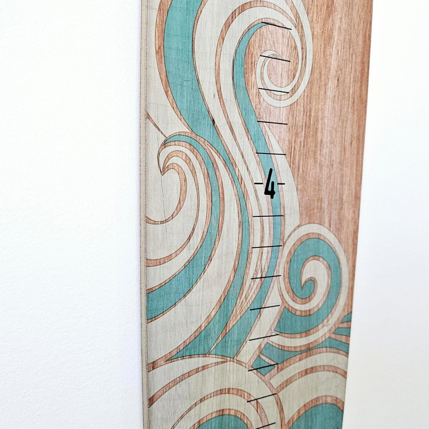 Wooden Surfboard Wall Decor Growth Chart - Surf Board Decor for Kids Room, Wooden Growth Chart for Wall, Surfboard Wall Art, Surfboards for Decoration - Teal Wave (9.5"x 45")
