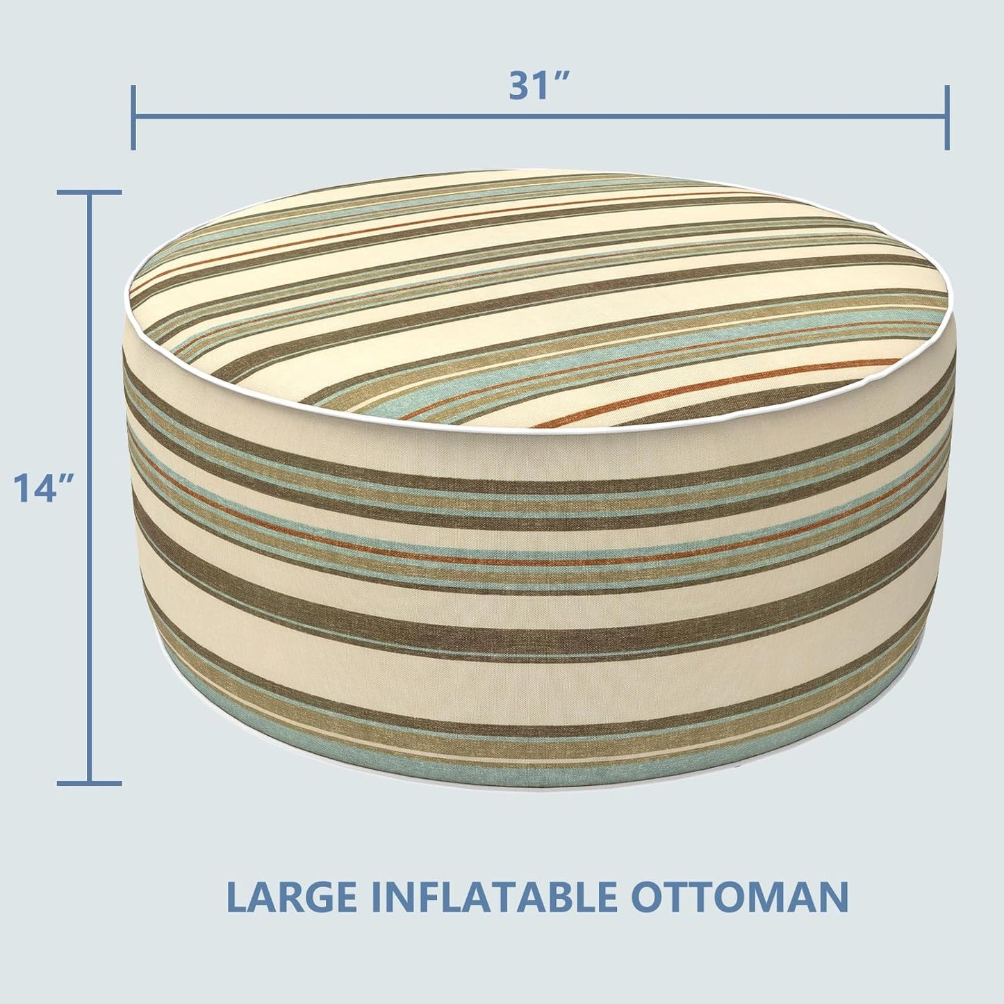 LVTXIII Outdoor Inflatable Ottoman, Fade-Resistant Round Footrest Stool D31”x H14”, Portable Patio Pouf for Garden Camping or Home Use, Stripe Onyx