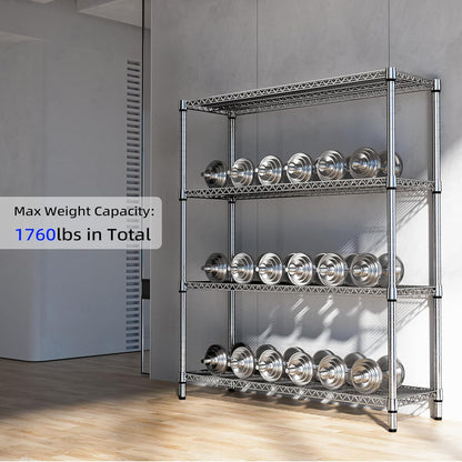 1760 LBs 4 Tier Storage Rack Metal Wire Shelving Unit, Storage Standing Shelf Organizer for Laundry Bathroom Kitchen Pantry Garage Utility Room, Chrome 17.7" D x 59.1" W x 70.4" H