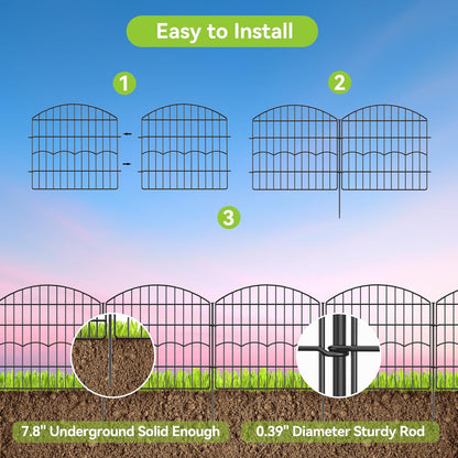 Decorative Garden Fence 6 Panels 12 ft (L)×24in (H) Metal Garden Fences, No Dig Animal Barrier Fencing Rustproof Wire Border Temporary Dog Fence for Patio Outdoor Yard Lawn - Without Door