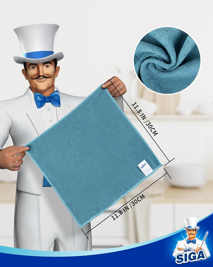 MR.SIGA Microfiber Cleaning Cloth, All-Purpose Microfiber Towels, Streak Free Cleaning Rags, Pack of 15, Light Teal, Size 30 x 30 cm(11.8 x 11.8 inch)