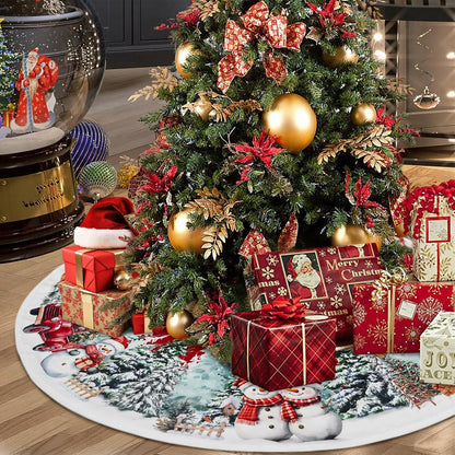 Christmas Tree Skirt 36 Inch, Red Snowman Trucker Xmas Tree Skirts, Winter Christmas Trees Mat for Home Party Holiday Indoor Outdoor Decorations