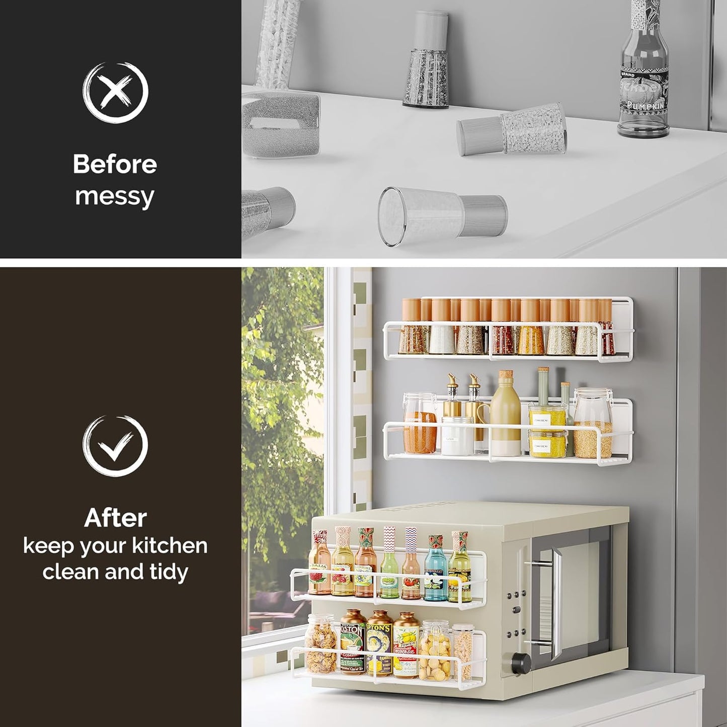 4 Pack Magnetic Spice Rack Organizer, Space Saver for Refrigerator and Microwave Oven, Metal Fridge Shelf, White