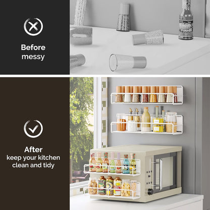 4 Pack Magnetic Spice Rack Organizer, Space Saver for Refrigerator and Microwave Oven, Metal Fridge Shelf, White