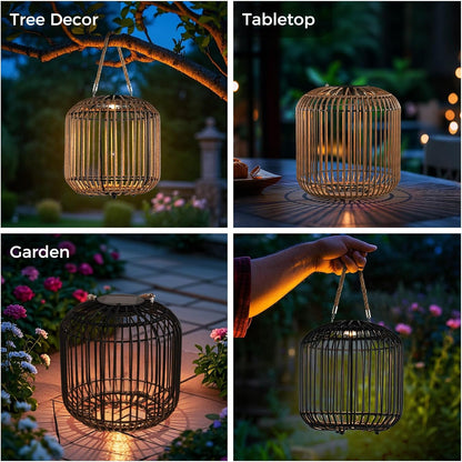 Solar Yard 2-Pack Outdoor Solar Lamp, Water-Resistant Lights for Outside Hanging Lantern Table Lamp Lights Decoration for Garden, Yard, Patio, Porch, Trees, Pathway, Black and Natural