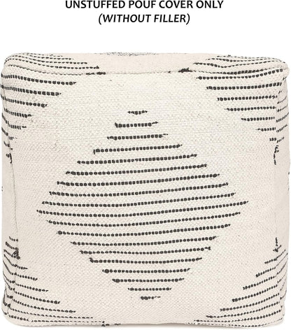 REDEARTH · UNSTUFFED Pouf Ottoman Cover Textured Boho Storage Square Home Decor Poof Pouffe Space Saver Footrest for Living Room, Bedroom, Nursery, Kidsroom; 100% Cotton (18"x18"x18"; Black)