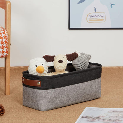 DULLEMELO Small Bathroom Baskets for Toilet Fabric Storage Baskets 2 Pack - 15"x6"x5.5" Foldable Fabric Organizer for Storage Decorative Storage Bins for Home,Closet(Black&Grey)