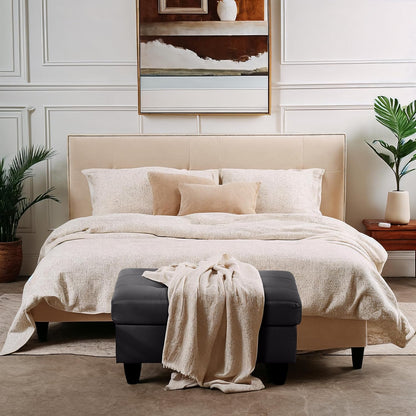 Ottoman Rectangular Storage Ottoman Bench, Faux Leather Footrest, Coffee Table, Stool Footstool with Hinged Lid for Living Room, Bedroom, Entryway, Black, 35"x23.5"x17.5"