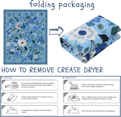 Door Mat Indoor Entrance 2x3 Rug Machine Washable Boho Floral Small Area Rug Non-Slip Low Pile Throw Rugs for Entryway, Kitchen, Front Door Indoor Entrance, Entry, Kids Room (Blue)