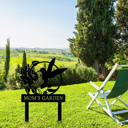 Personalized Metal Sign with Stake, Custom Hummingbird Garden Sign for Outdoor, Patio, Farmhouse Decoration, Lawn Yard Art, Bird Flower Garden Decor