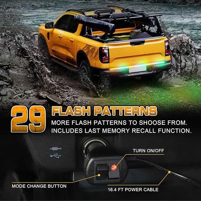 XRIDONSEN 48 inch Truck Amber Green Tailgate Strobe Lights Strip Rear Window Lights 288 LED Tail Emergency Light Bar Flashing Warning Hazard Safety for Plow Trucks Construction Vehicles Pickup Trailer