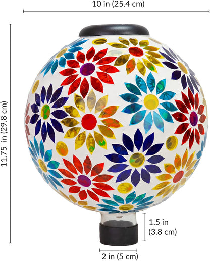 Sunnydaze 10 inch Solar Gazing Ball for Garden - Glass Outdoor Gazing Globe - Midsummer Dahlias - Set of 2