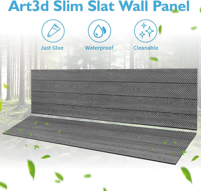 Art3d 4-Pack Glue-On Herringbone Wainscoting Panel for Interior Wall Decor - 104 x 12 Inch Polystyrene Ultralight Slim Slat Wall Panels for Living Room Bedroom, Weathered Teak