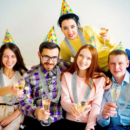 50PCS Bead Necklace, Silver Christmas Bead Stuff Party Favors, 33" Xmas Necklaces Women and Men, Festival Events Parade Throw Accessories for Wedding Birthday Celebrations Decorations