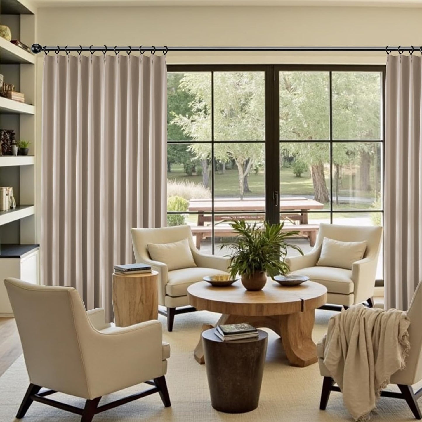 KangBang Taupe Blackout Curtains 95 Inches Long 2 Panels Set, Extra Wide Pinch Pleated Room Darkening Elegant Privacy Window Treatments for Sliding Patio Door with Hooks Track System,60x95 Inch