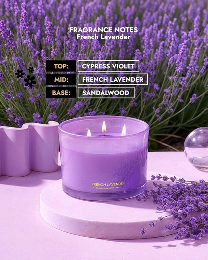96NORTH Luxury Lavender Soy Candle | Large 3 Wick Jar Candle | Up to 50 Hours Burning Time | 100% Natural Soy Wax | Relaxing Aromatherapy Aesthetic Candle | Housewarming Gift for Women and Men