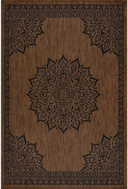 CAMILSON Outdoor Rug 8x10 Medallion Nut Brown Black Modern Area Rugs for Indoor and Outdoor Patios, Kitchen and Hallway Rug, Washable Porch Deck Outside Carpet (8 x 10)