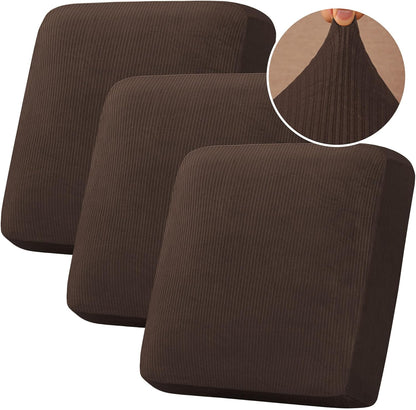 H.VERSAILTEX Velvet Stretch Couch Cushion Cover Plush Cushion Slipcover for Chair Loveseat Sofa Cushion Furniture Protector Seat Cushion Sofa Cover (3 Piece XL Sofa Cushion Covers, Brown Striped)