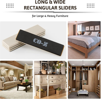 CO-Z Large Furniture Sliders - 4 Pack, 2 1/2" x 9" Rectangle Reusable Furniture Sliders for Carpet, Heavy-Duty Furniture Gliders Movers for Hardwood Floors, Plastic Moving Pads for Heavy Furniture