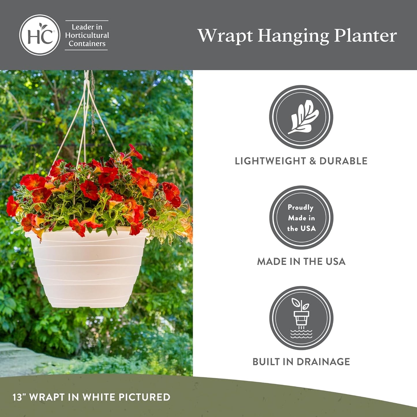 The HC Companies Wrapt Hanging Planters - Lightweight Plant Pot Hanger for Hanging Plants, Vegetables & Herbs - Outdoor & Indoor Hanging Basket for Plants (11" Pepperstone, Pack of 2)
