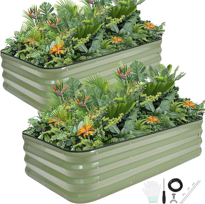 G GOOD GAIN Raised Garden Bed Kit | 2Pcs 4-in-1 Adjustable Galvanized Metal Planter Boxes for Outdoor Vegetables, Flowers Herb | Multiple Sizes (5x3x1ft, 4x4x1ft, 6x2x1ft, 7x1x1ft), Green