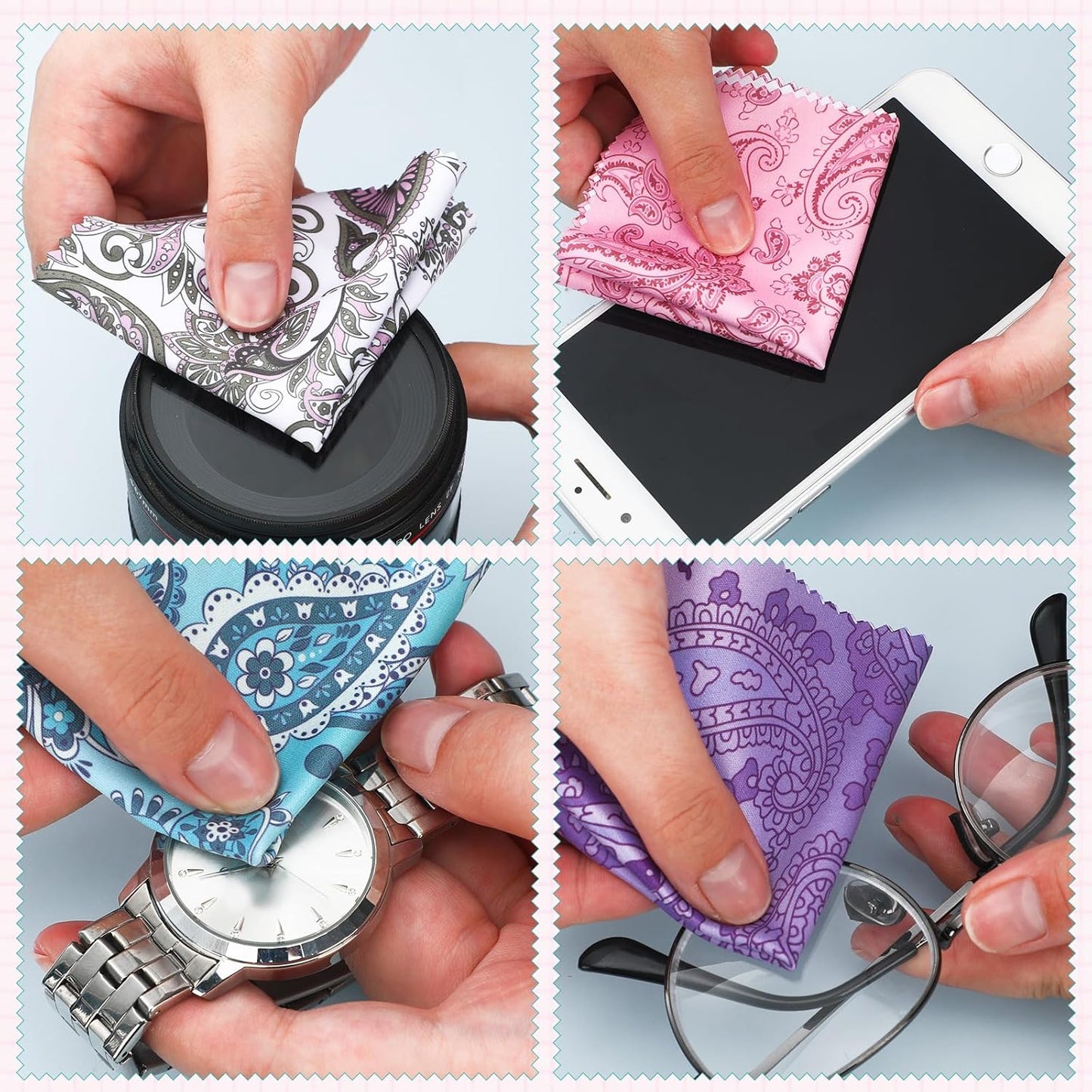 Sinmoe 20 Pcs Microfiber Cleaning Cloth Cute Paisley Waves Design Microfiber Soft Multicolor Glasses Cleaner Cloth for Eyeglasses Camera Lens Cell Phone Screens Glasses, 6 x 6 Inches