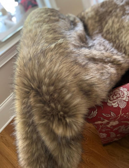 Brown Faux Fur Throw Blanket and Bedspread Caramel and Coffee Colors, Realistic Faux Brown Wolf - Light & Dark Brown Faux Fur - Luxury Throw Blanket, Made in USA, 16406