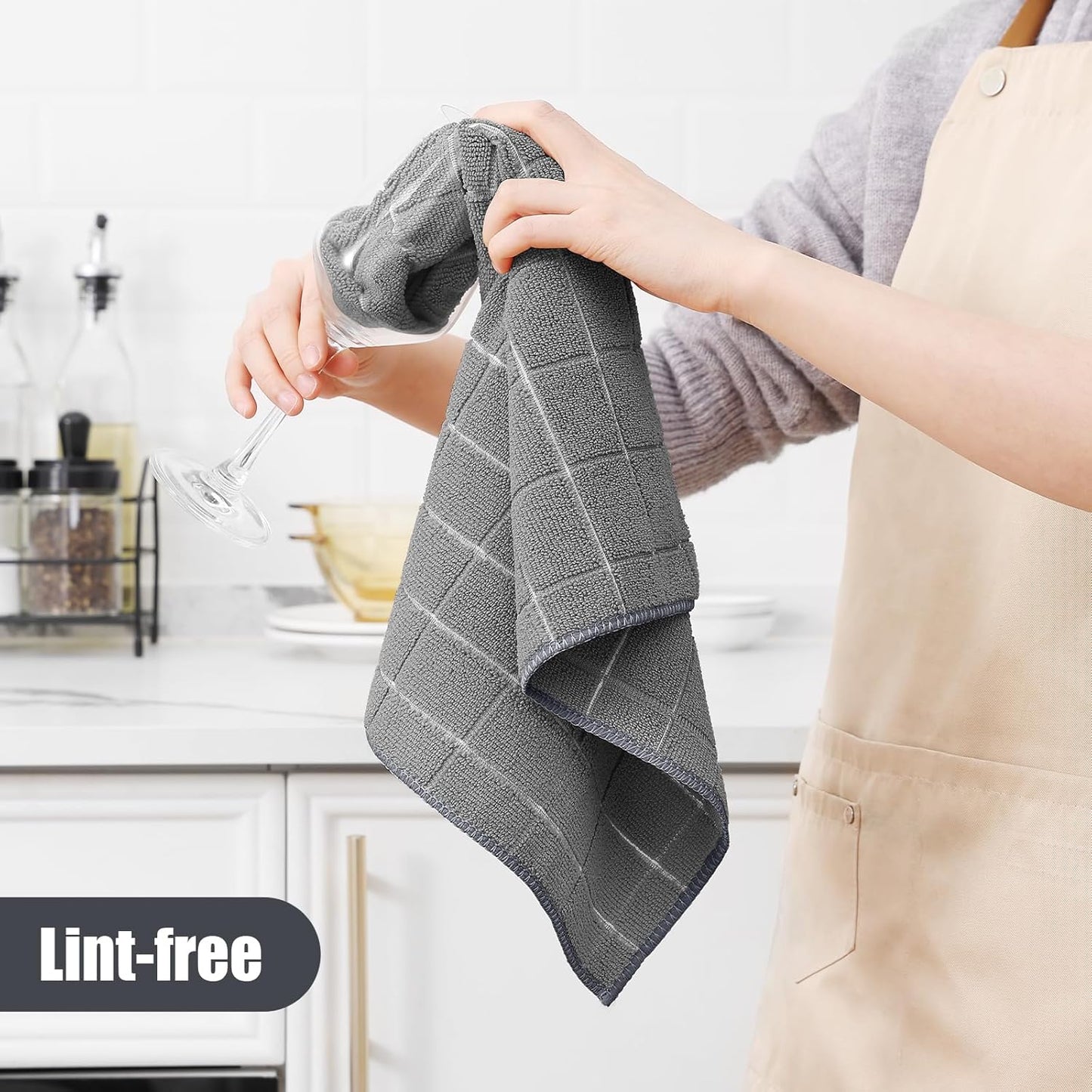 Homaxy Microfiber Kitchen Towels and Dishcloths Set, 12 Pack Soft and Absorbent Dish Hand Towels Bulk, 28 x 16 Inch & 12 x 12 Inch Quick Drying Rags for Washing Dishes, Grey