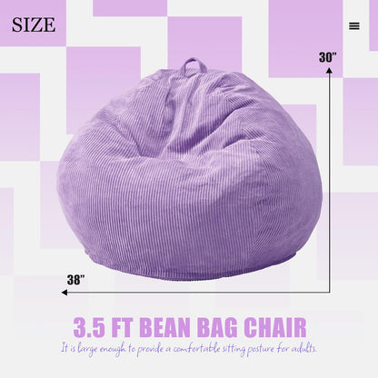 Hobestluk 3.5FT Bean Bag Chair Adult Bean Bag Chair Large Bean Bag Chair with Filler Included Teardrop Bean Bag with Removable Cover for Bedroom Living Room - (Large, Purple)