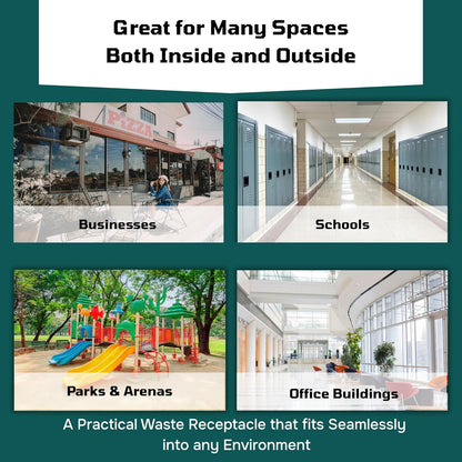 42 Gallon Slated Circle 100% Recycled Plastic Heavy Duty Outdoor Trash Can with Push Open Dome Lid and Internal Liner - Great for Schools and Businesses - Brown