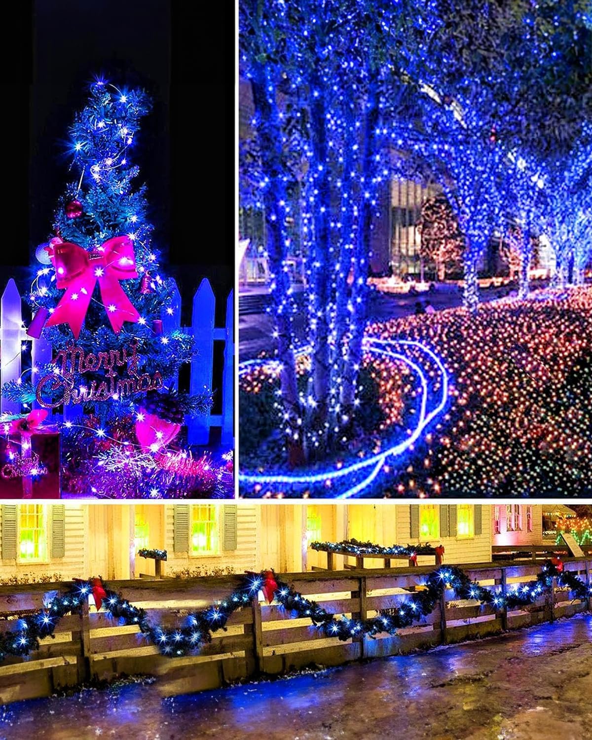 Twinkle Star 2 Pack Outdoor Solar String Lights, Total 80 FT 240 LED Solar Fairy Lights Outside Waterproof 8 Modes, Christmas Tree Light for Patio Garden Party Backyard Wedding Decor Blue