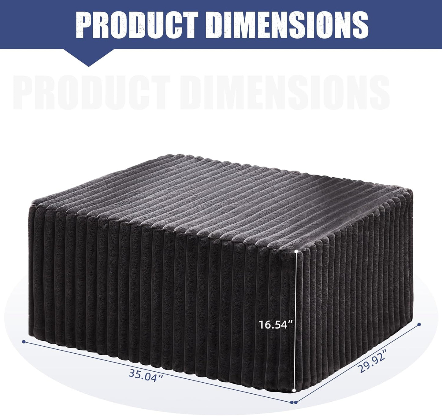 Hobestluk Rectangle Ottoman Memory Foam Footrest for Couch with Removable Cover Large Floor Seating for Adults Ottoman Coffee Table for Living Room, Bedroom or Office (Strip Grey, Footrest)