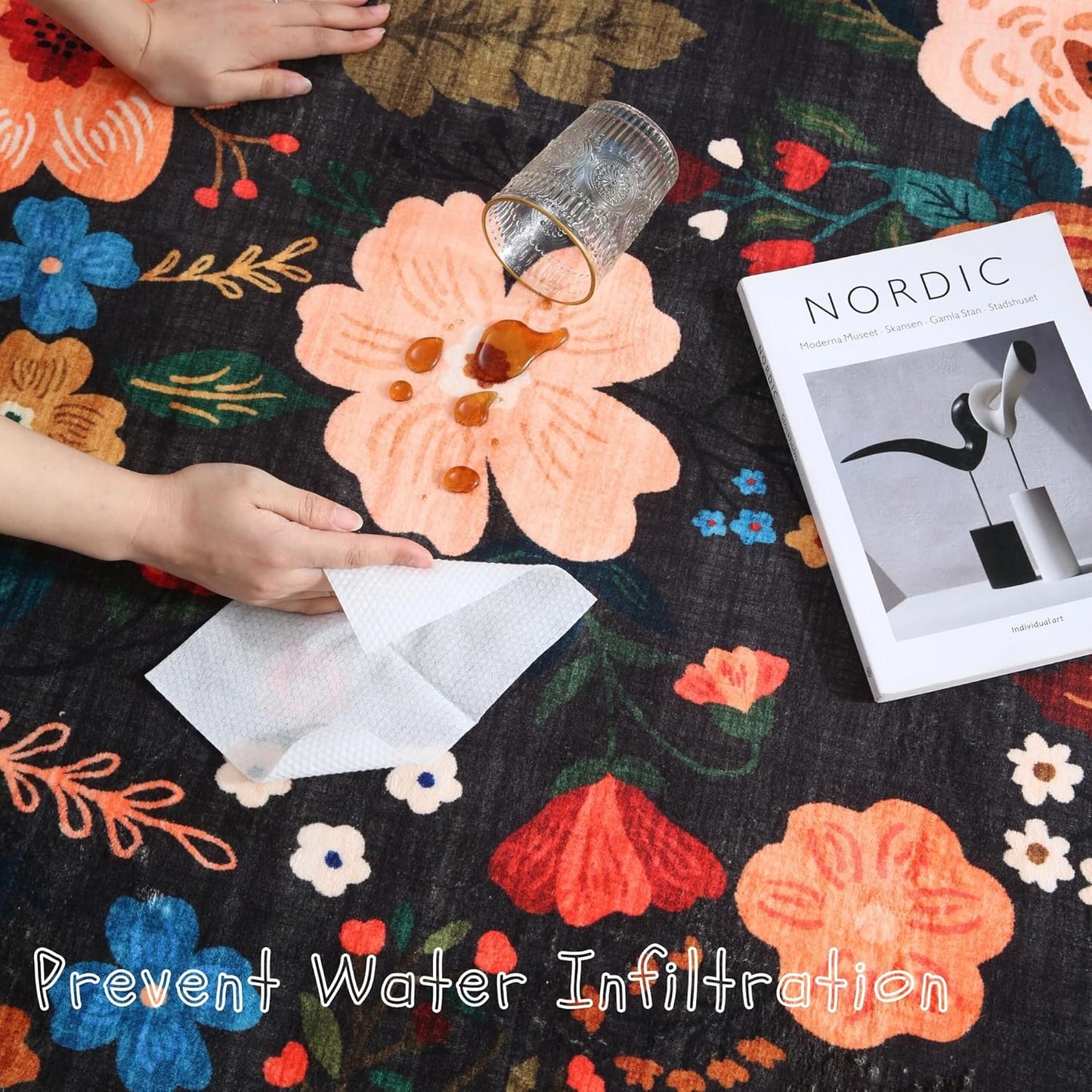 Runners for Hallways Kitchen Rug Non Slip 2'x 10' Long Washable Runner Rugs with Rubber Backing Soft Floral Carpet Runner for Hallways, Kitchen, Laundry, Bedroom, Bathroom(Black)