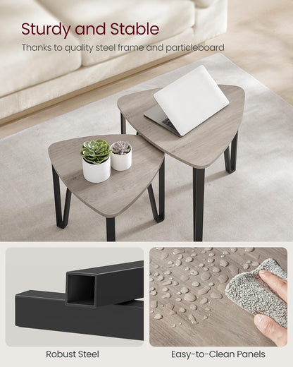 VASAGLE Nesting Coffee Tables, End Tables Set of 2 for Living Room Bedroom, Industrial Small Stacking Side Tables with Metal Frame for Couch, Heather Greige and Black ULET013B02
