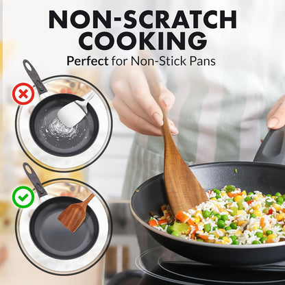 Zulay Kitchen Premium 8-Piece Wooden Spoons - Smooth Finish, Natural Teak Wood, Non-Stick, Handmade