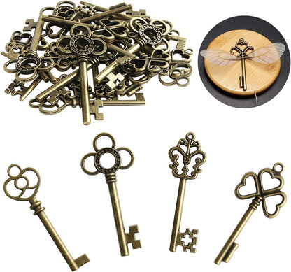 SANNIX 30 PCS Vintage Skeleton Keys Flying Keys with 30 Pairs Dragonfly Wings and 30 Yards Elastic String for Party Decorations