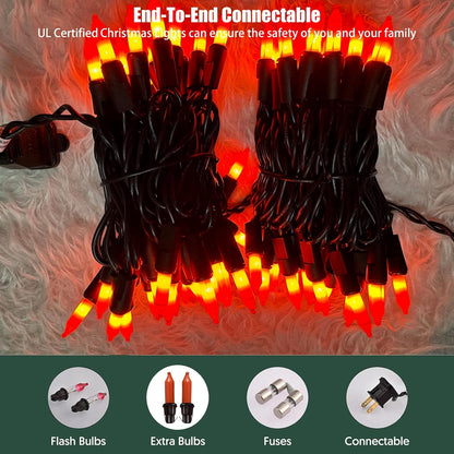 HISHINY Orange Halloween Lights,100 Count Incandescent Lights String with Black Wire,Ideal Outdoor Indoor Halloween Decorations Lights for Patio Home Party,UL Certified (21feet)