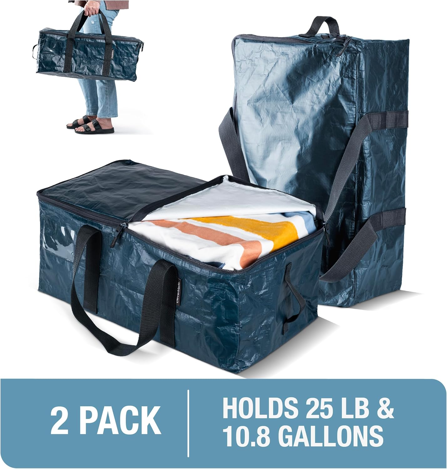 CleverMade Under Bed Storage Bag - Collapsible Storage for Shoes and Clothes Easy Use - Heavy Duty Utility Bag Home