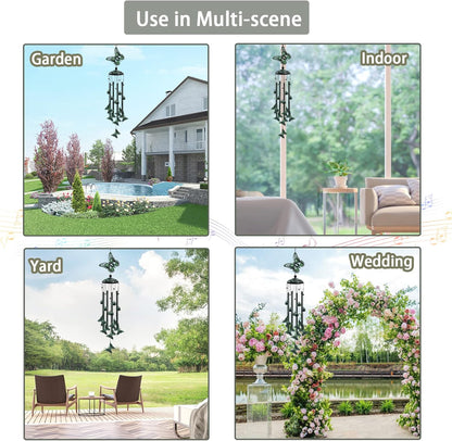 Wind Chimes for Outside, 33" Butterfly Wind Chimes Outdoor, Gifts for Women Mom Grandma Birthday, Gift for Garden Porch Patio Home Decor (Green)