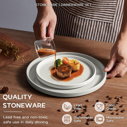 Onader 24 Piece Dinnerware Sets with Pasta Bowls for 6, Stoneware Plates and Bowls Dish Sets, Ceramic Speckled Dinner Dishware for Kitchen Dining, Microwave & Dishwasher Safe - Cloud White