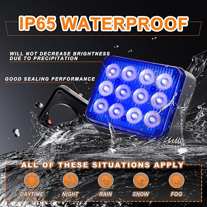 2PCS LED Wireless Magnetic Strobe Lights LED Blue Beacon Warning Emergency Light, Waterproof Surface Mount Flashing Rechargeable Strobe Light for 12V-24V Trucks Vehicles Police Cars ATV SUV