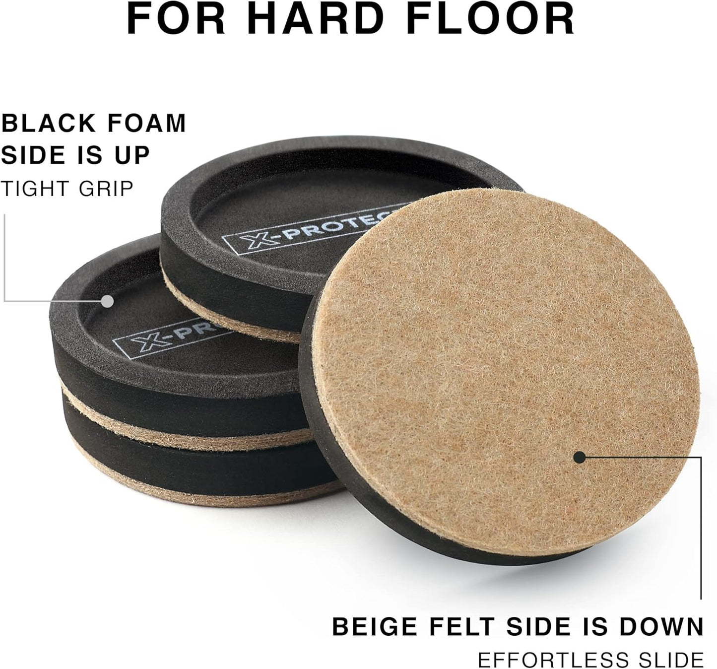 Felt Furniture Sliders for Hardwood Floors X-PROTECTOR 8 PCS 4 3/4” - Furniture Slider with Unique Design - Heavy-Duty Furniture Movers for Hard Surfaces - Felt Sliders - Move Your Furniture Easily!